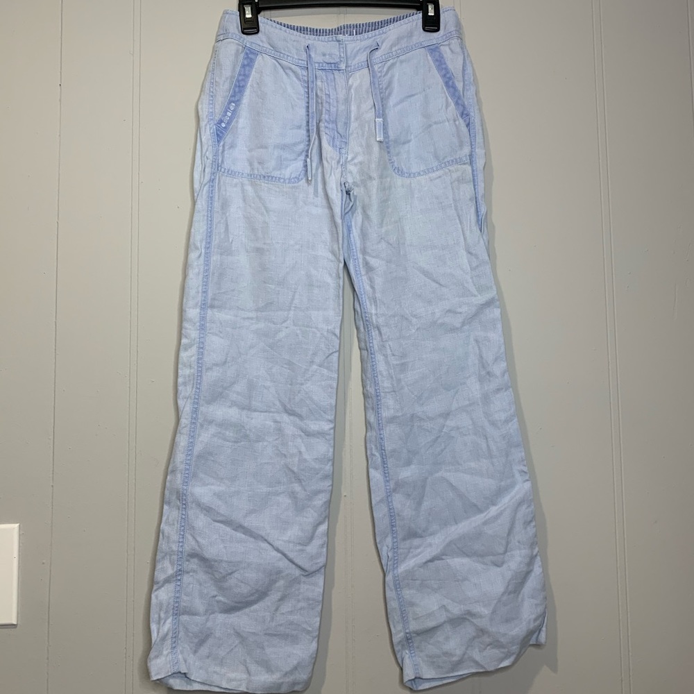 Light Blue Women's Linen Blend Drawstring Pants